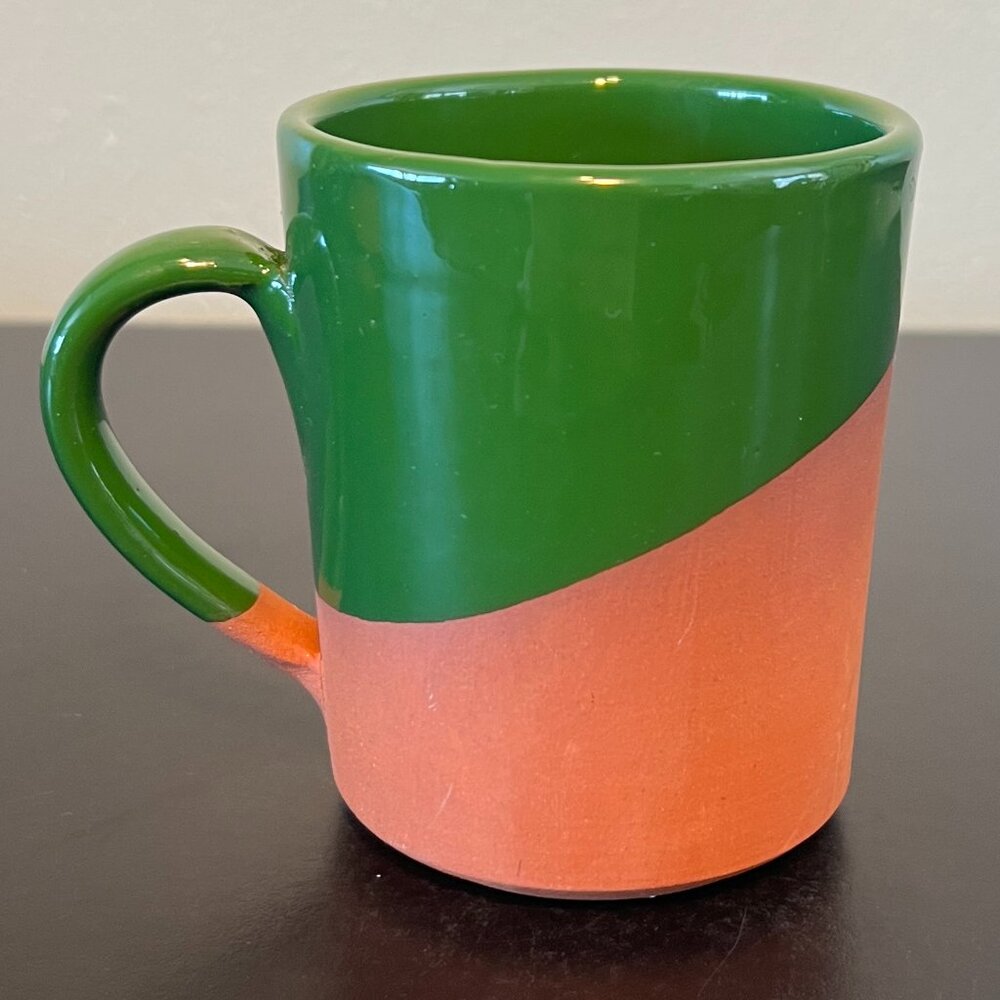 Set of 2 Handcrafted Terra Cotta Pottery Coffee Mugs Asymmetrical Dipped Glaze - Picture 8 of 13